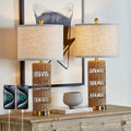 2 Rattan Bedside Table Lamps Set