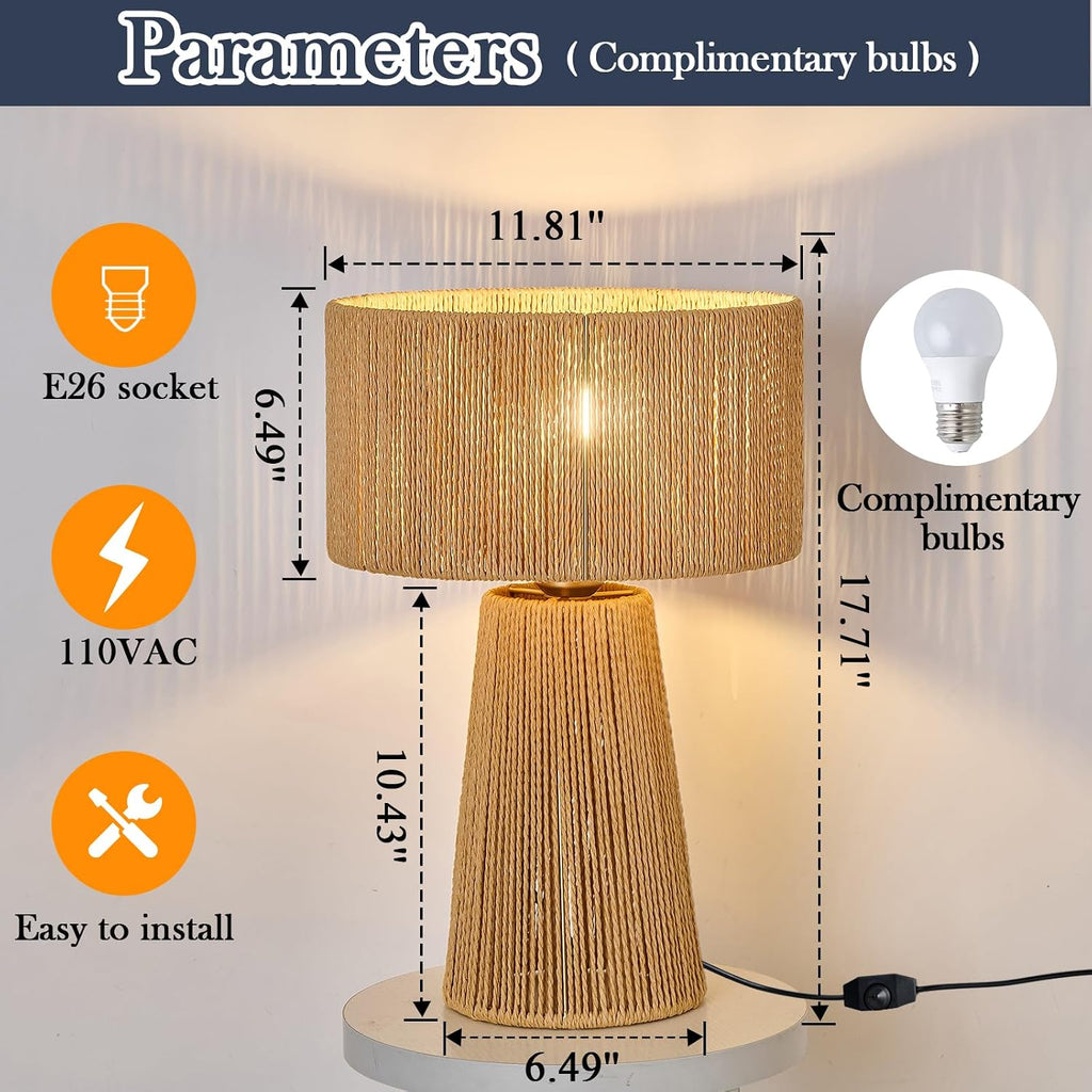 Gold Rattan Dimmable Table Lamps Set