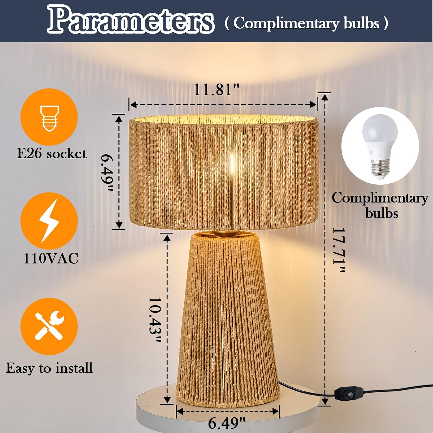 Gold Rattan Dimmable Table Lamps Set