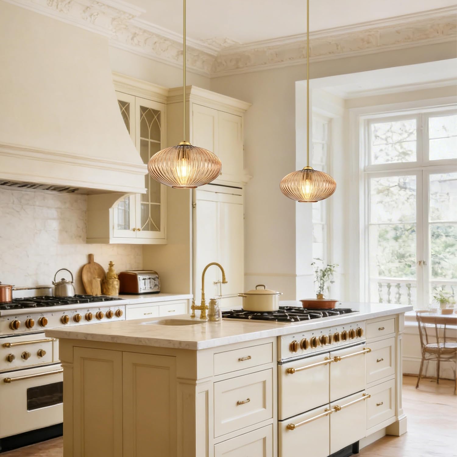 Amber Ribbed Glass Pendant Light