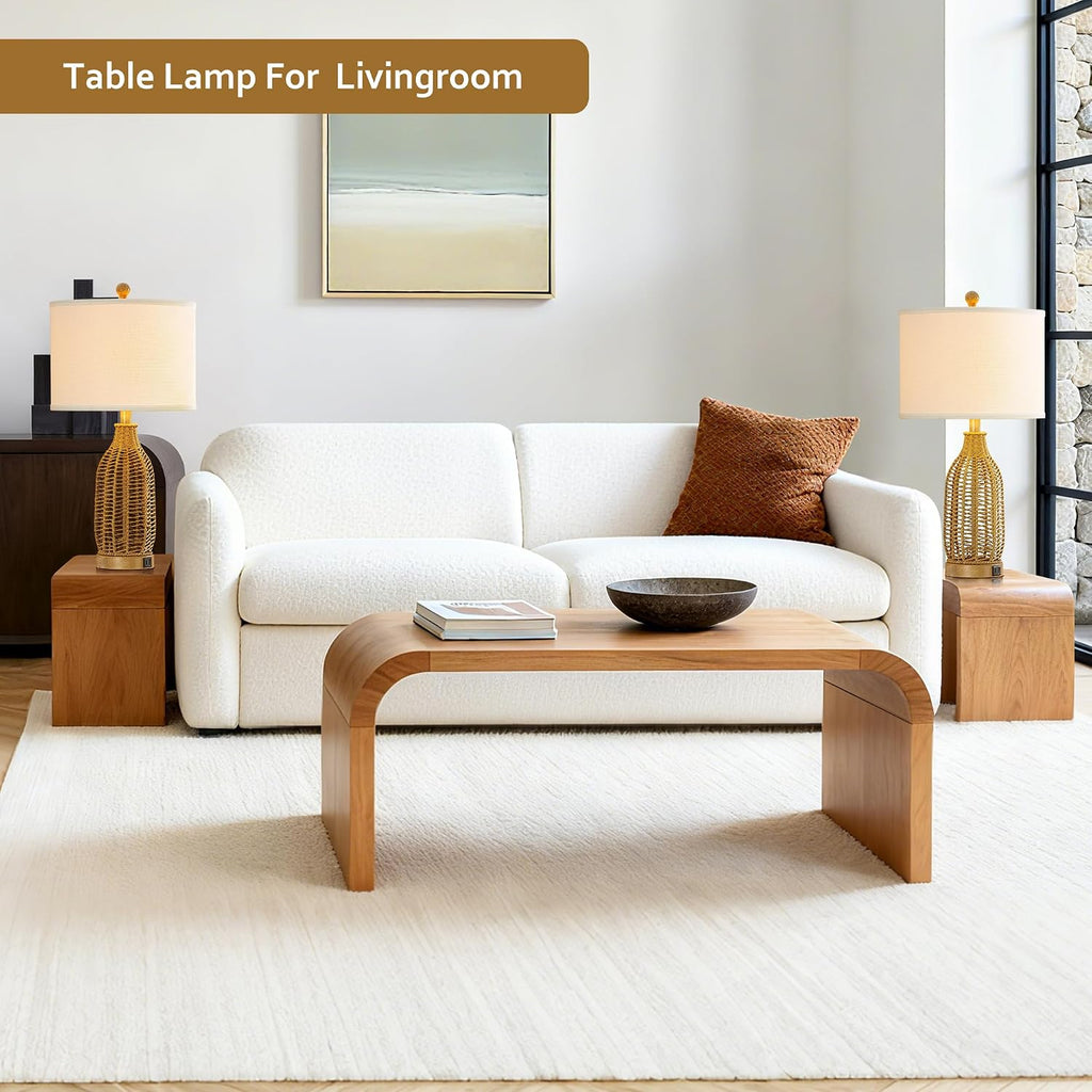 24.5" Rattan USB A+C Table Lamps Set
