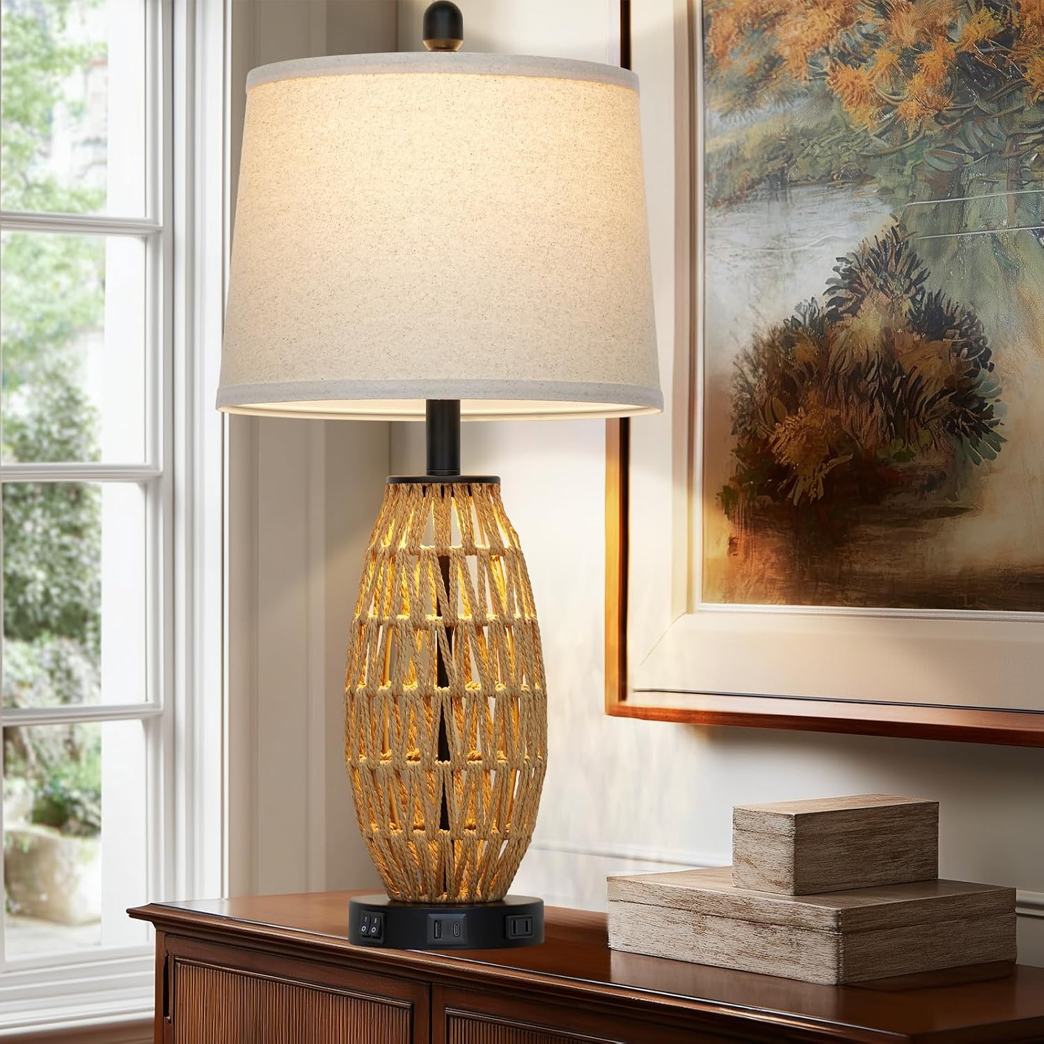 USB Rattan Single Table Lamp