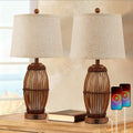 27" Bamboo USB Table Lamps Set