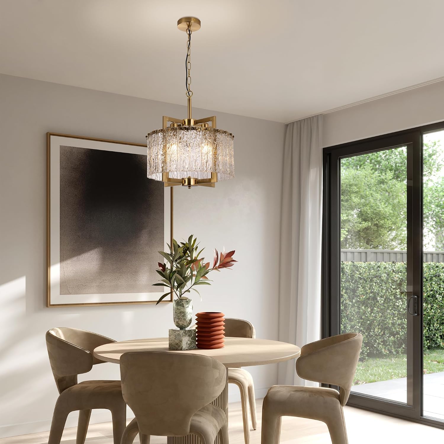 Gold Water Ripple Crystal Pendant Light