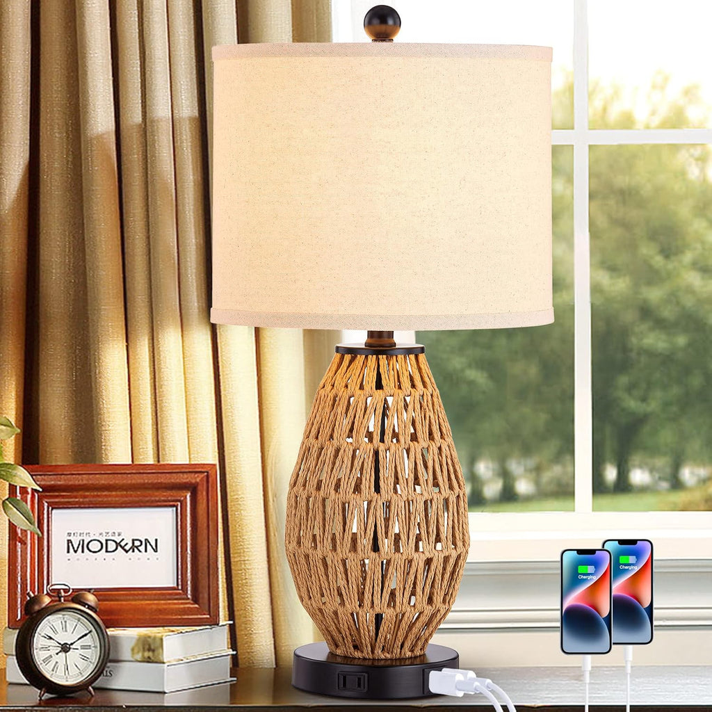 Touch Dimmable Rattan USB Table Lamp