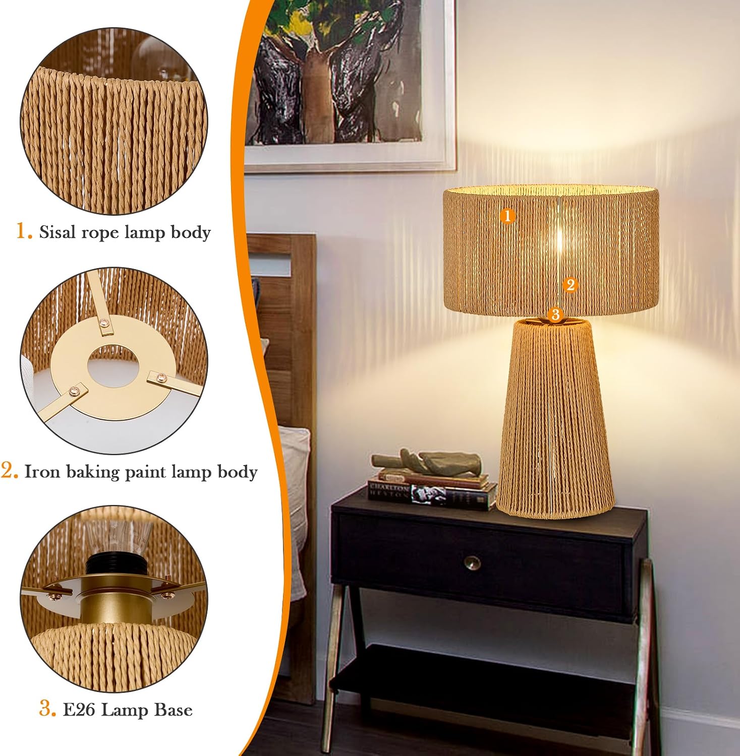 Gold Rattan Dimmable Table Lamps Set