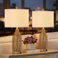 24.5" Rattan USB A+C Table Lamps Set