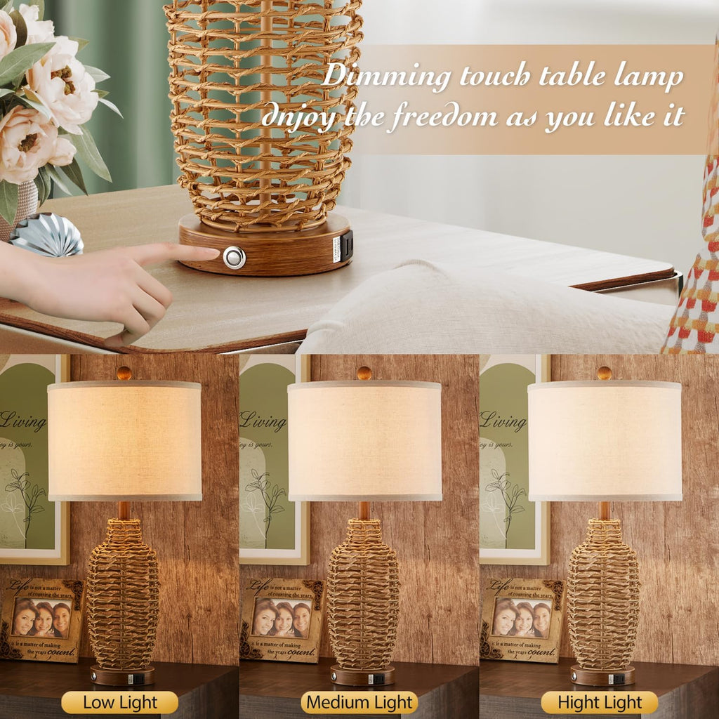 Touch Dimmable Rattan Lamp Set
