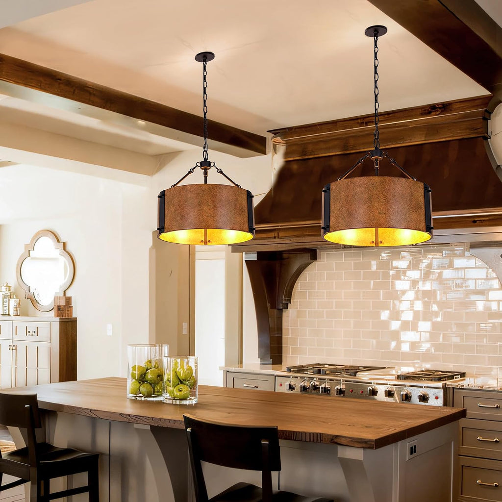 3-Light Rustic Bronze Drum Chandelier
