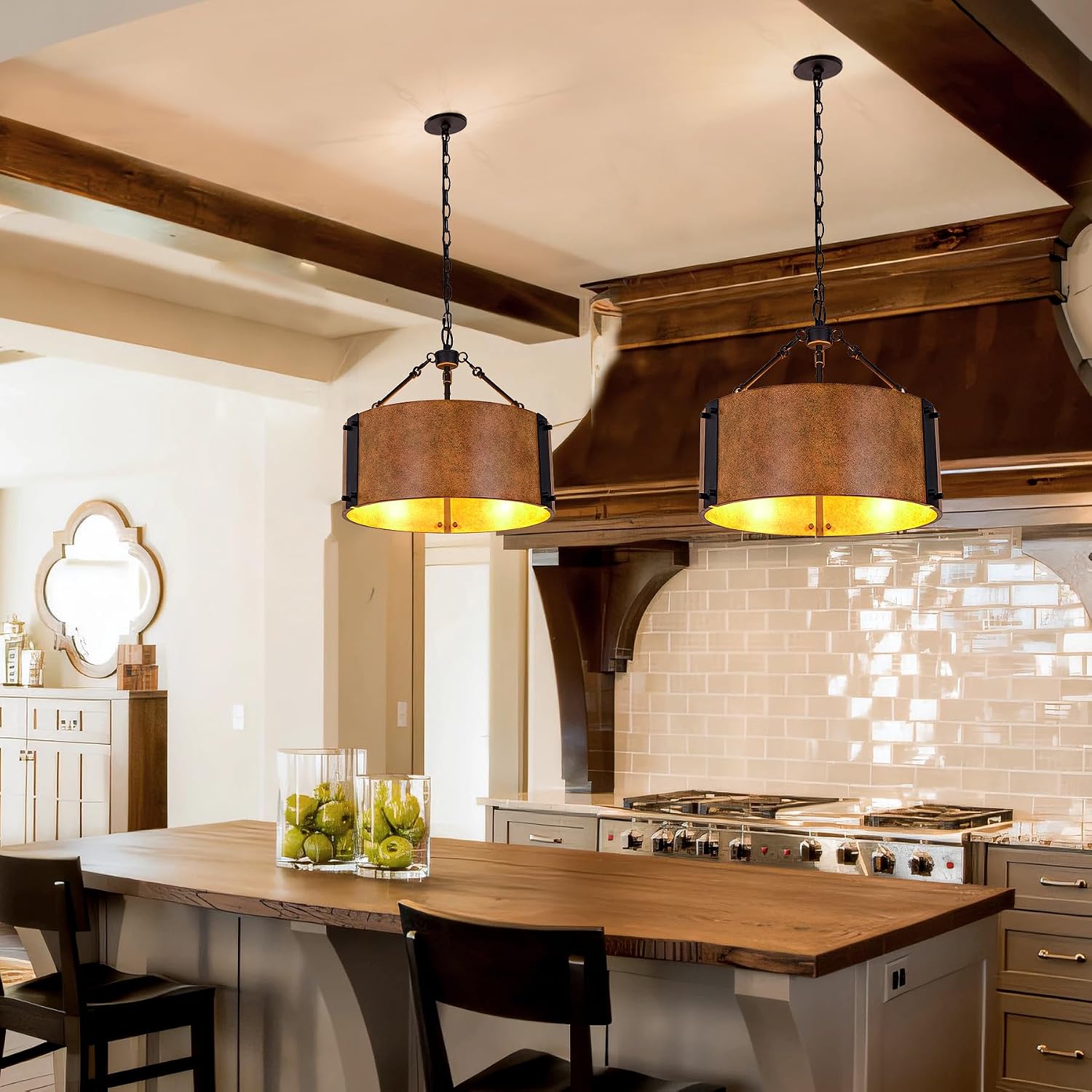 3-Light Rustic Bronze Drum Chandelier