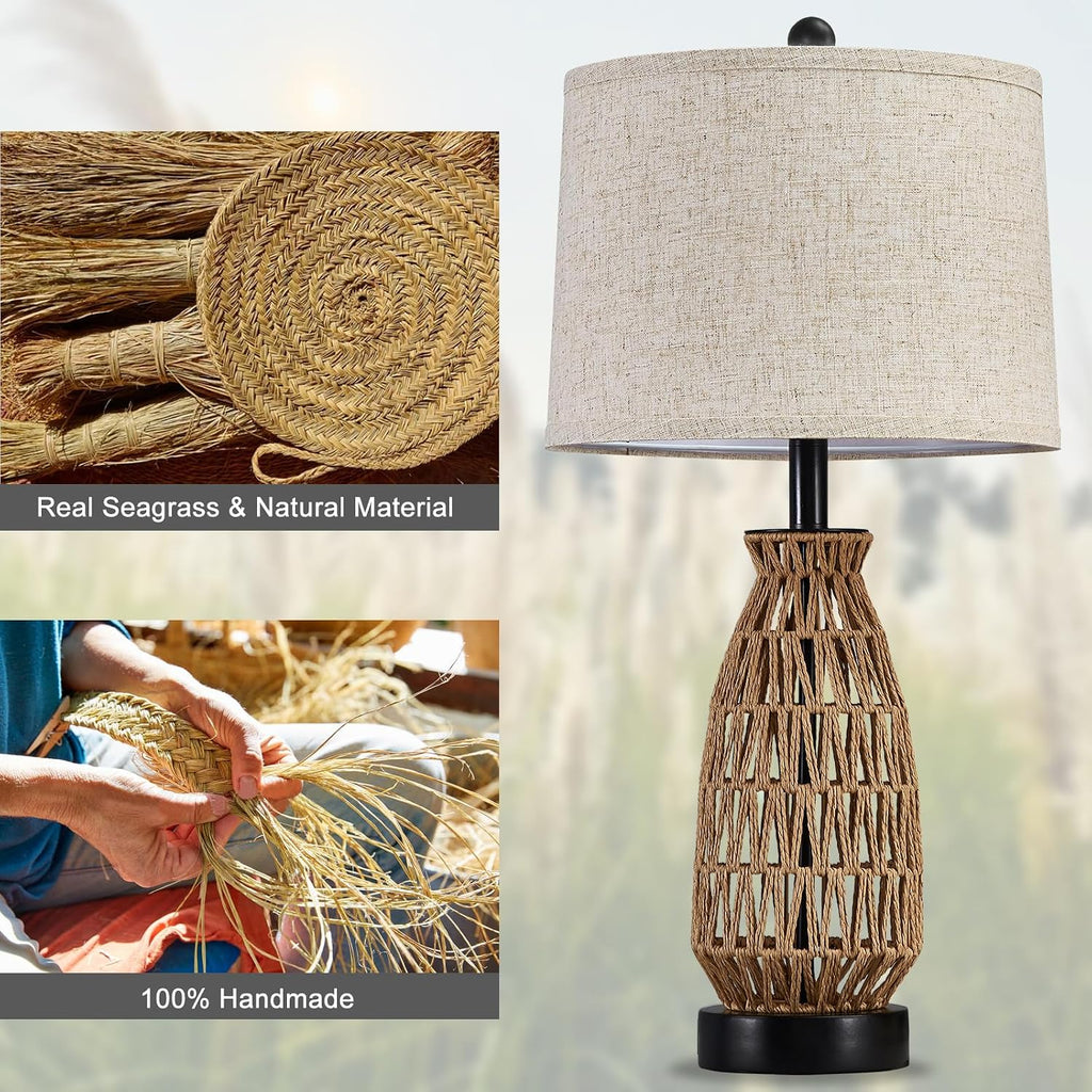 27" Woven Rattan Lamp Set