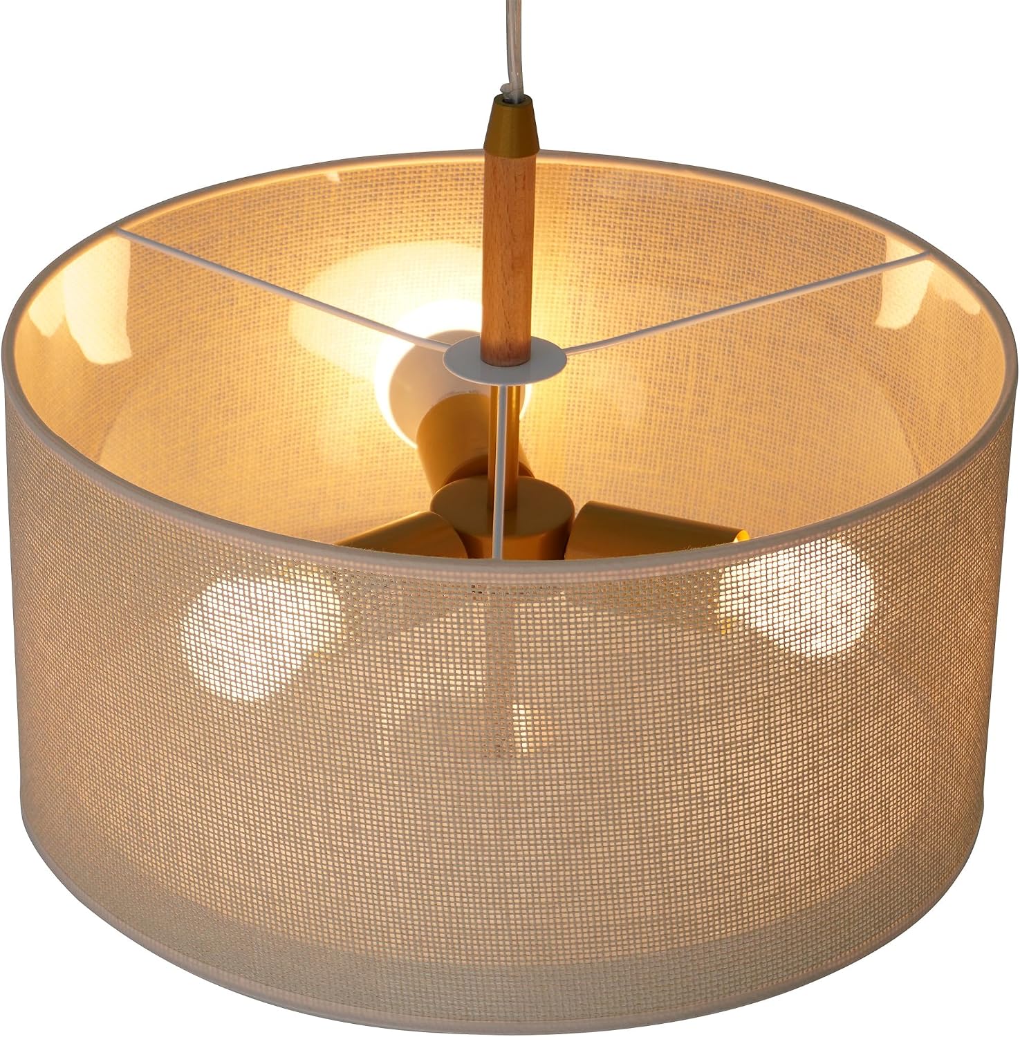Woven Wood Accent Drum Pendant Light