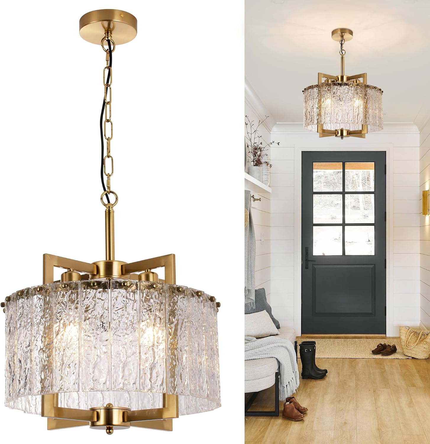 Gold Water Ripple Crystal Pendant Light