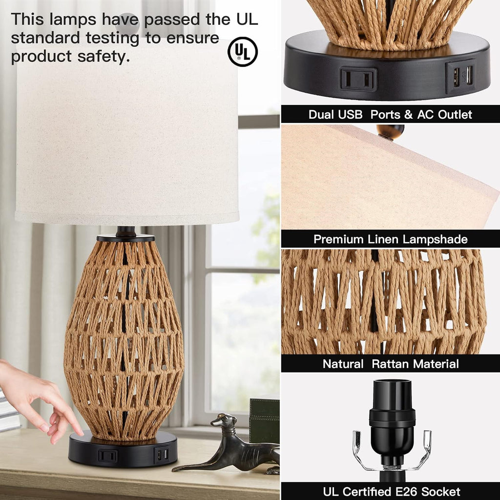 Touch Dimmable Rattan USB Table Lamp
