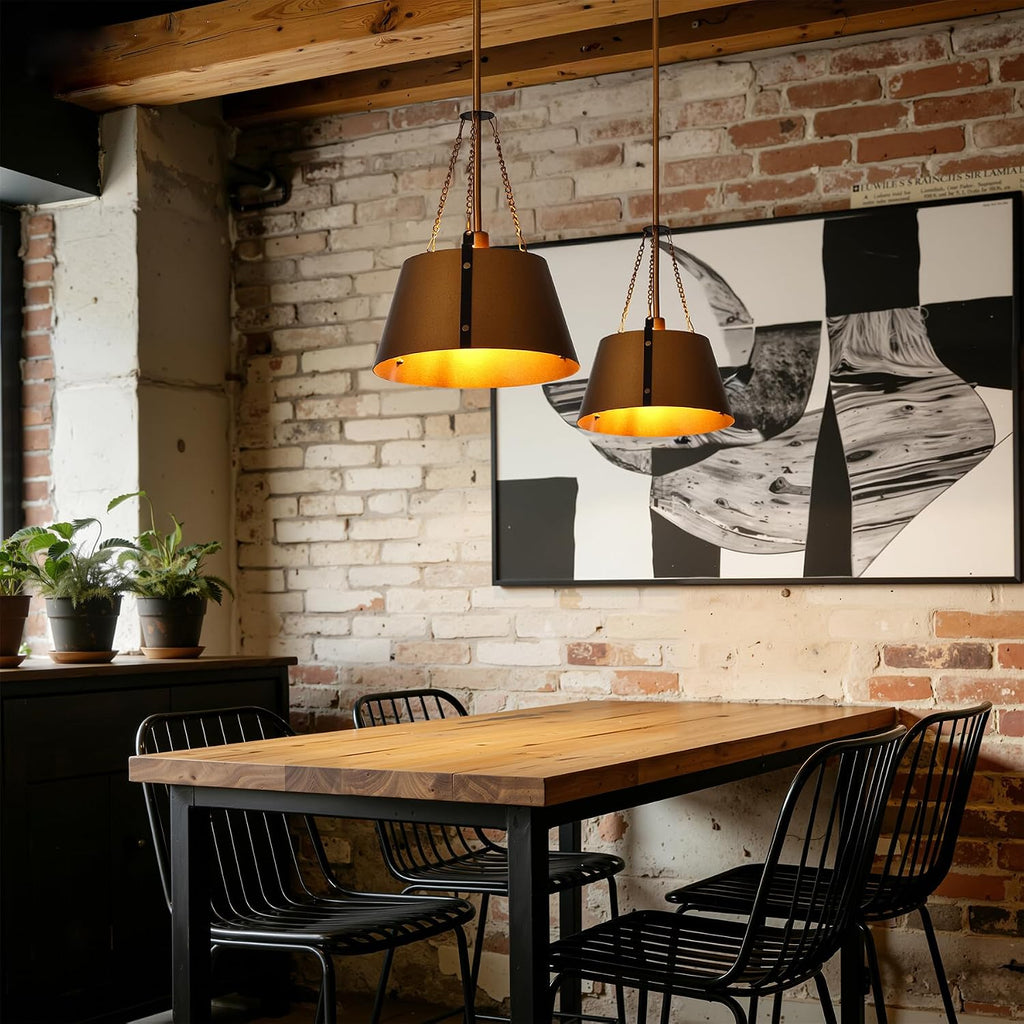 Gold 1-Light Drum Pendant Lamp