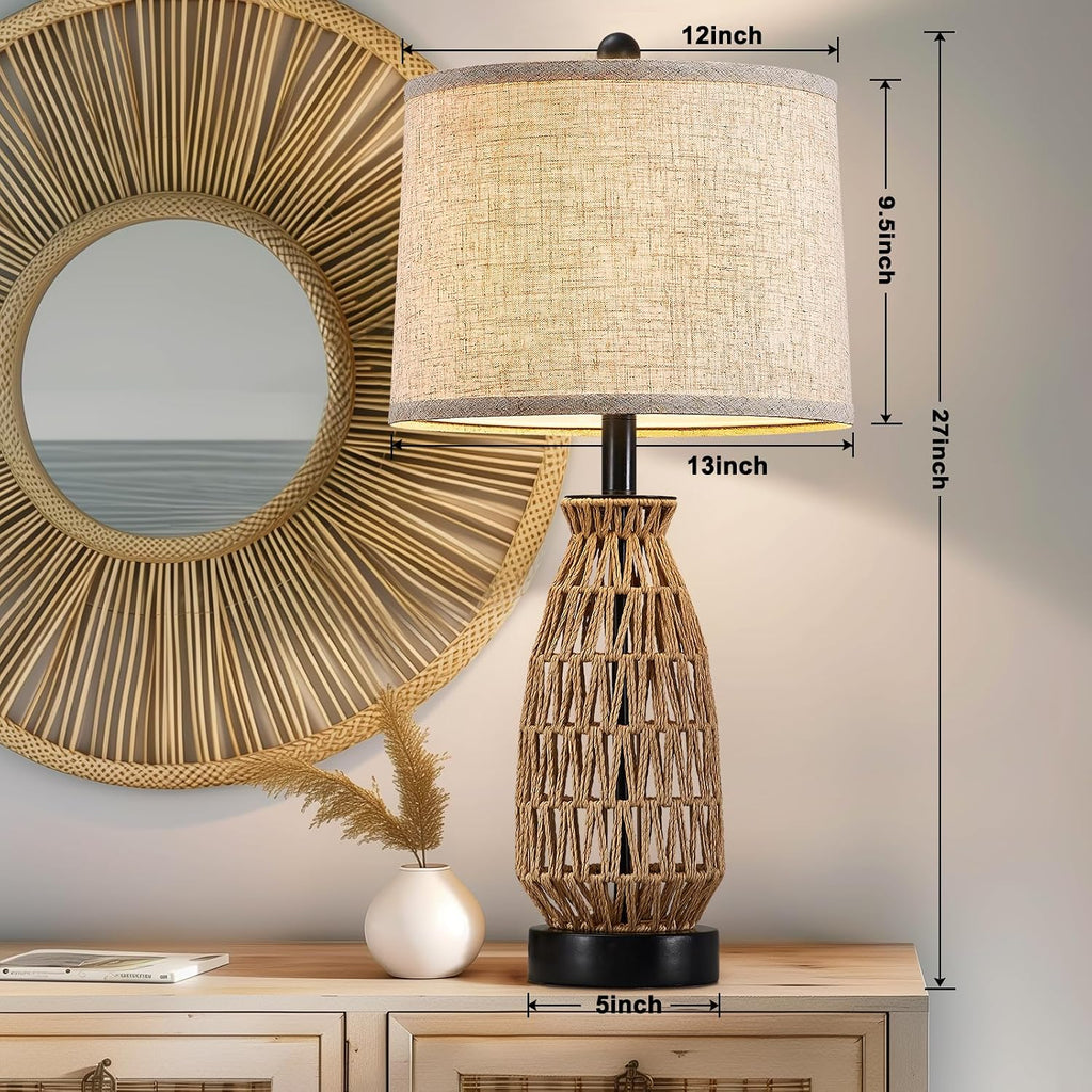 27" Woven Rattan Lamp Set