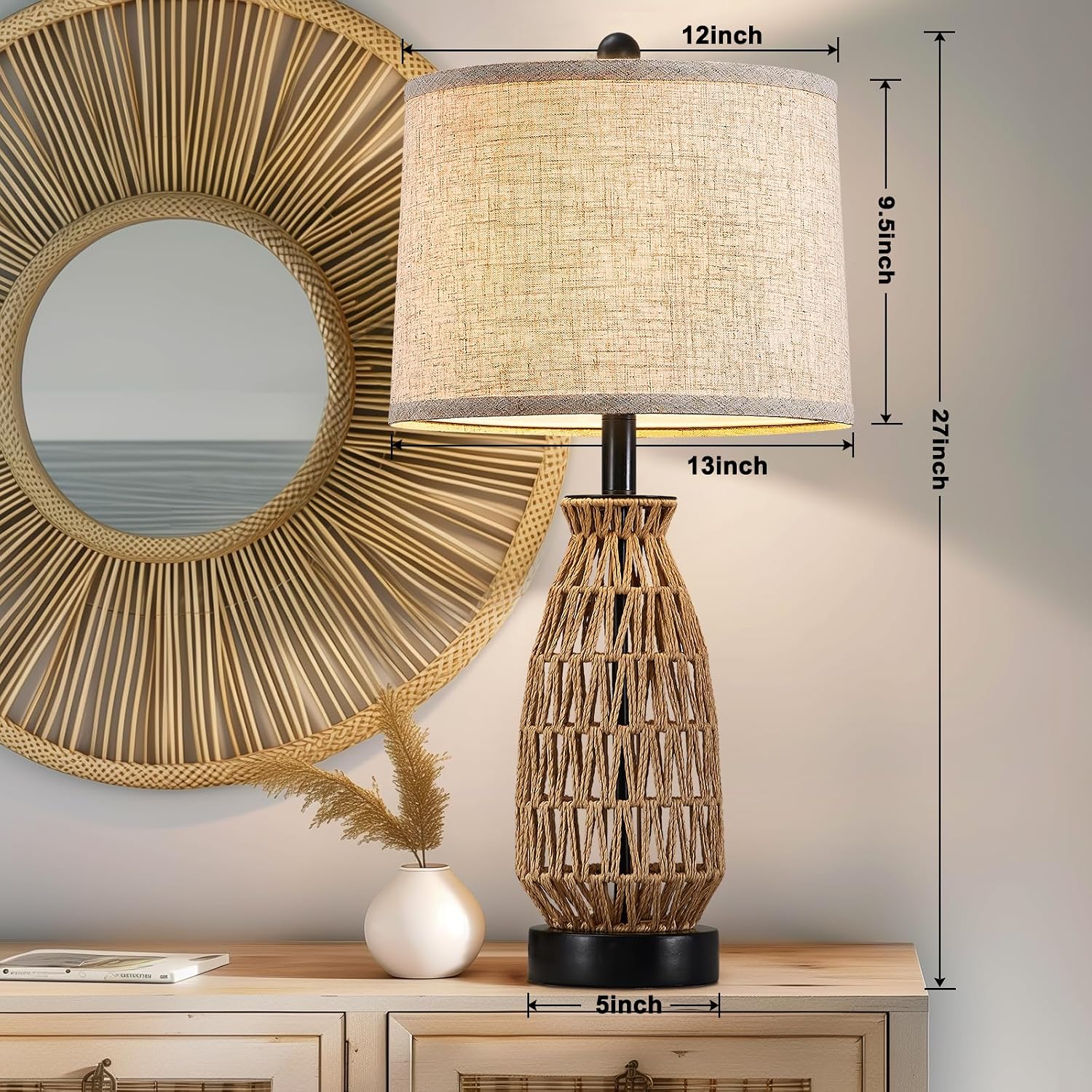 27" Woven Rattan Lamp Set