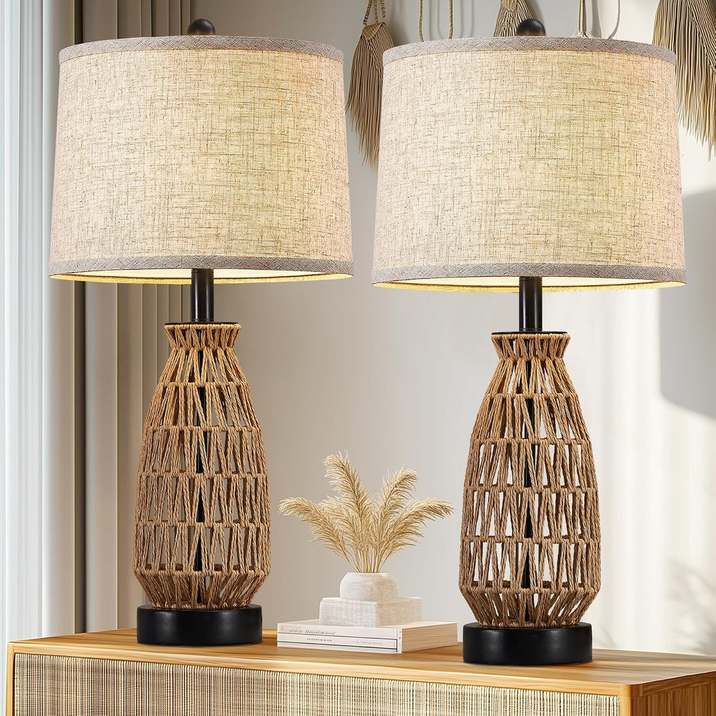 27" Woven Rattan Lamp Set