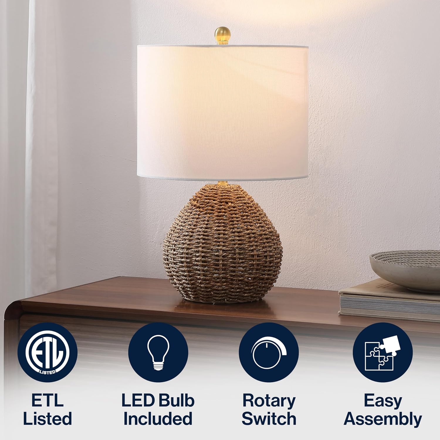 Brown Rattan Iron Table Lamp
