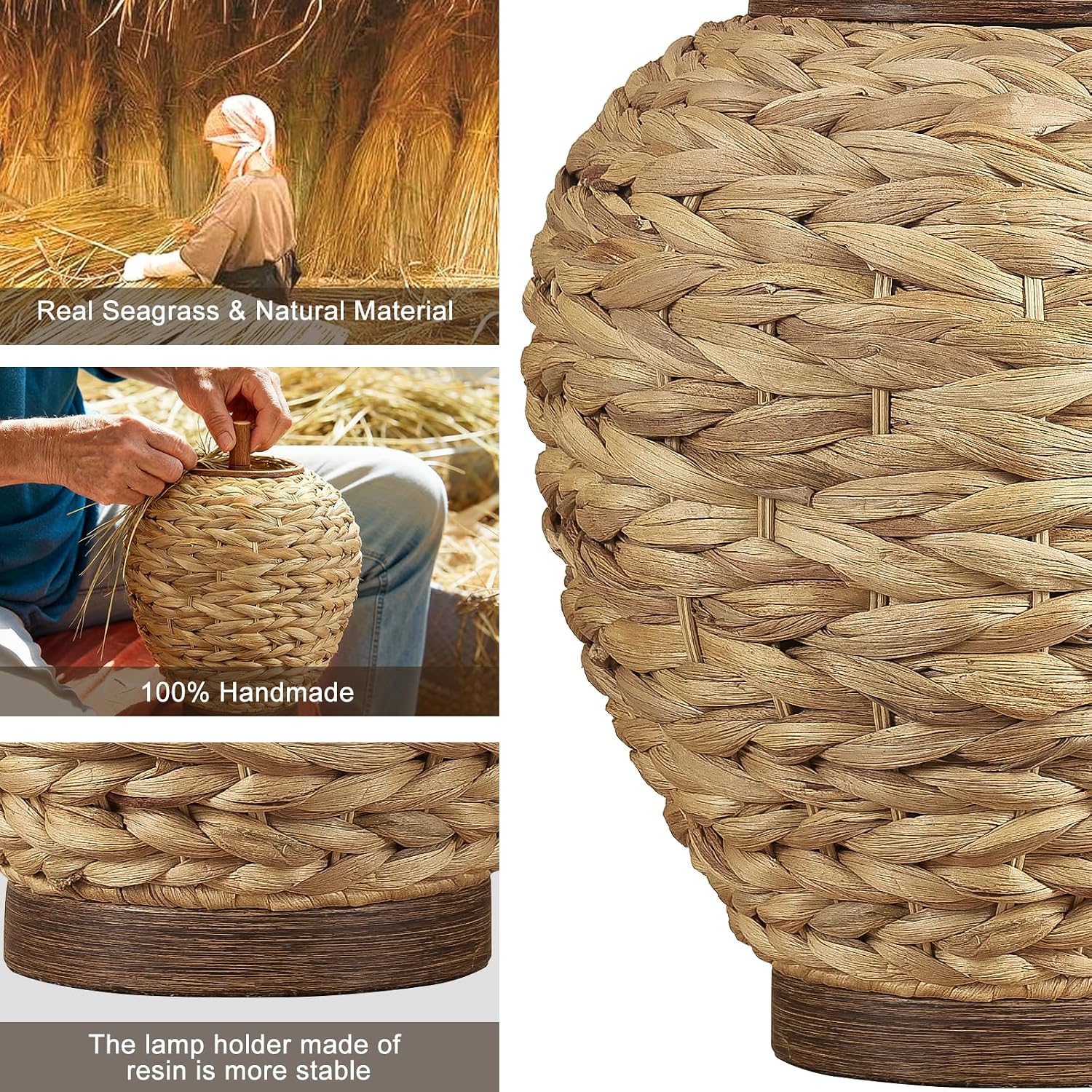 26" Rattan Linen Table Lamp