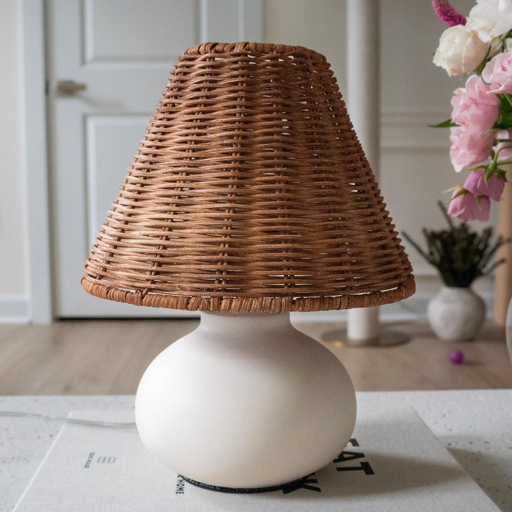 Cream Ceramic Rattan Small Lamp