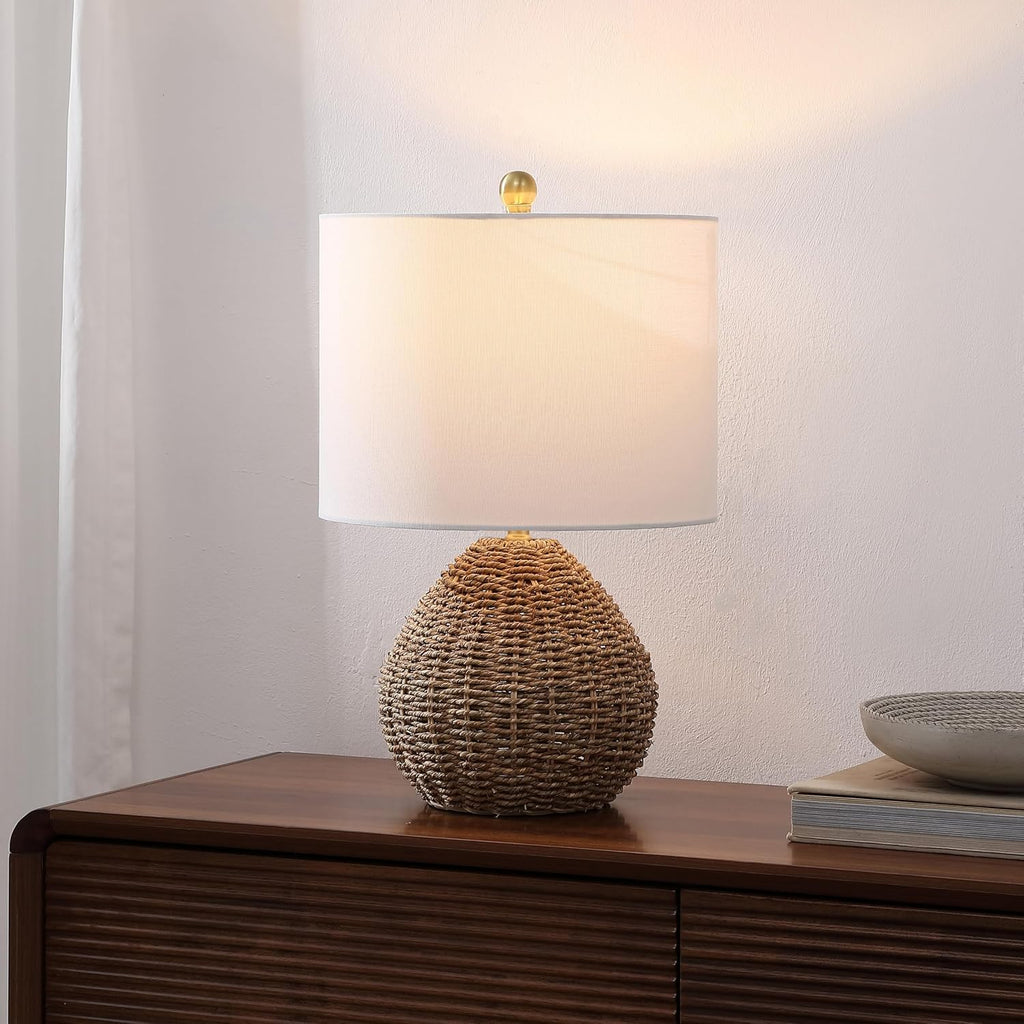 Brown Rattan Iron Table Lamp